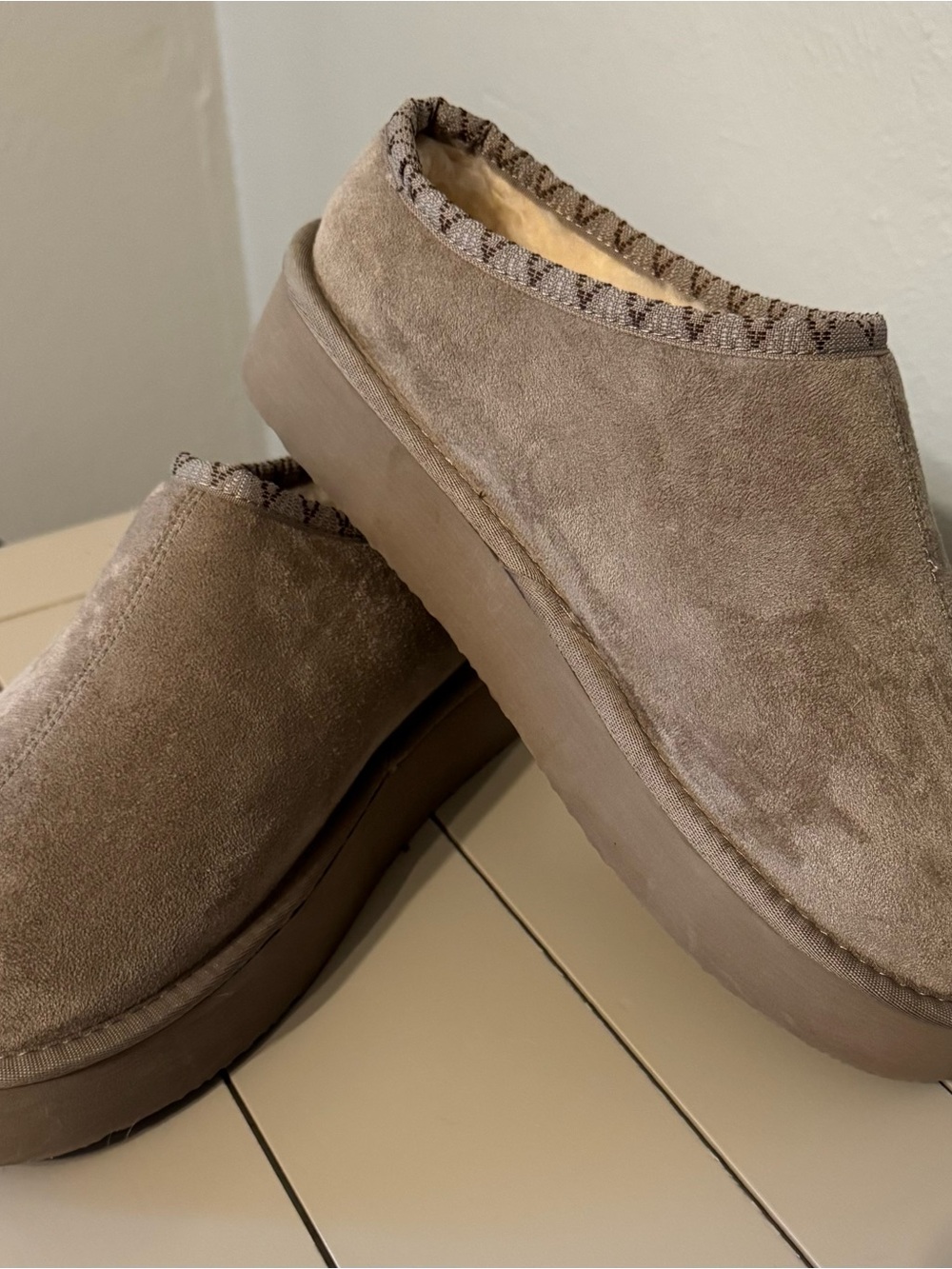 PAWZ Taupe Platform Suede Slip-On Clogs